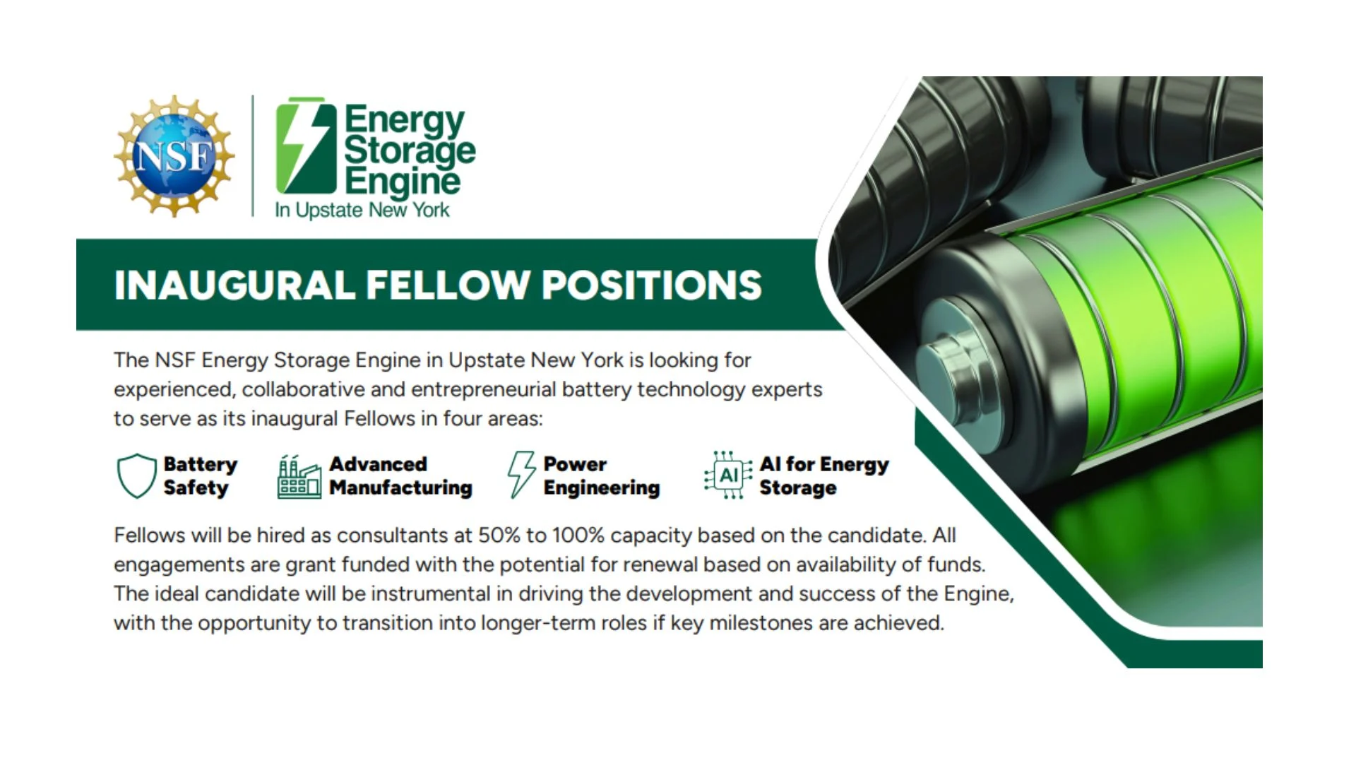 We’re Hiring! We’re looking for experienced, collaborative and entrepreneurial battery technology experts to serve as our Inaugural Fellows